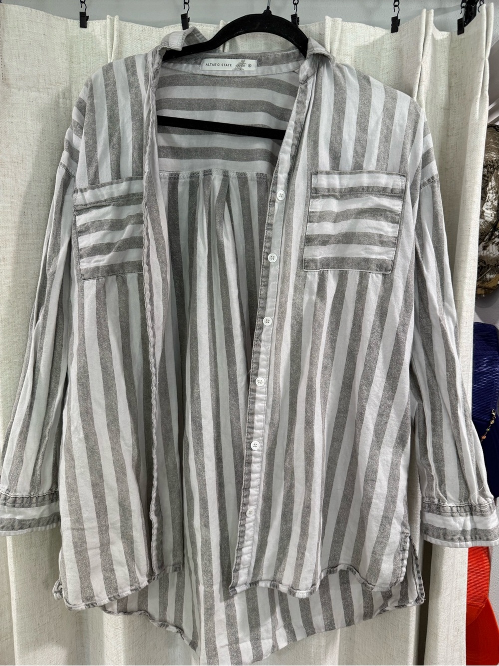 Altar'd State Gray & White Striped Top